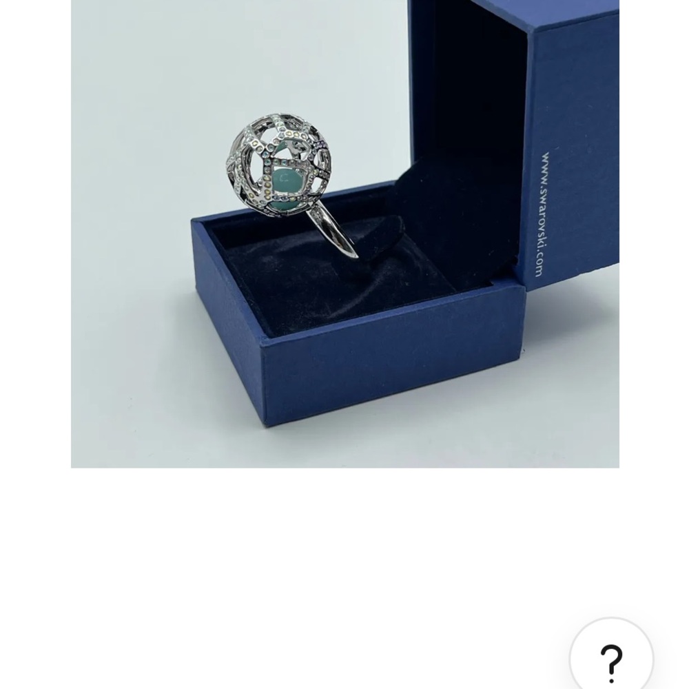 NWOT Swarovski Rhodium Silver Crystal Mesh Ball Ring w/Jade Ball Inside w/Box